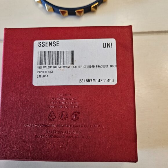 Valentino Garavani Leather Rockstud Bracelet - Blue and Gold - Picture 8 of 8